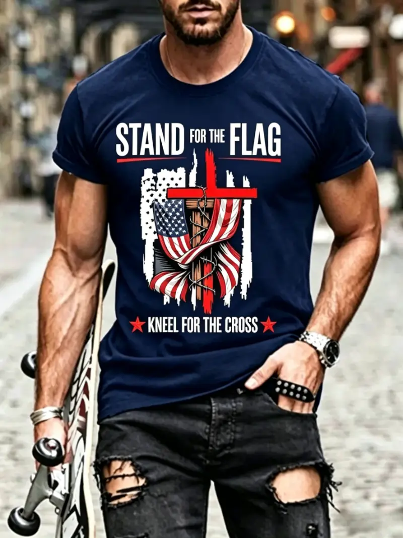 Men's Patriotic Faith Cross Flag Short Sleeve T-Shirt