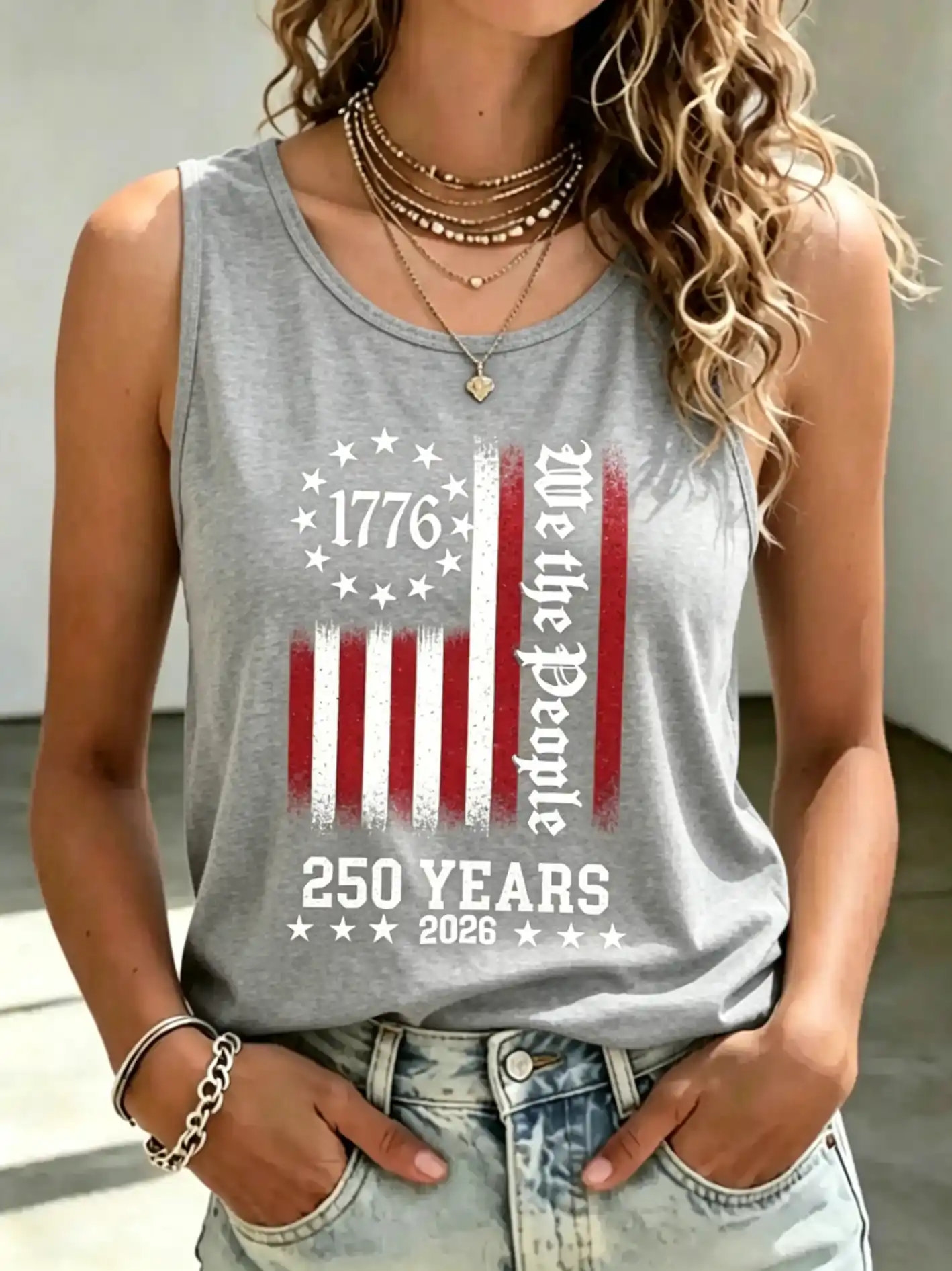 Women's We The People 1776-2026 Vintage USA Flag Patriotic Sleeveless Tank Top