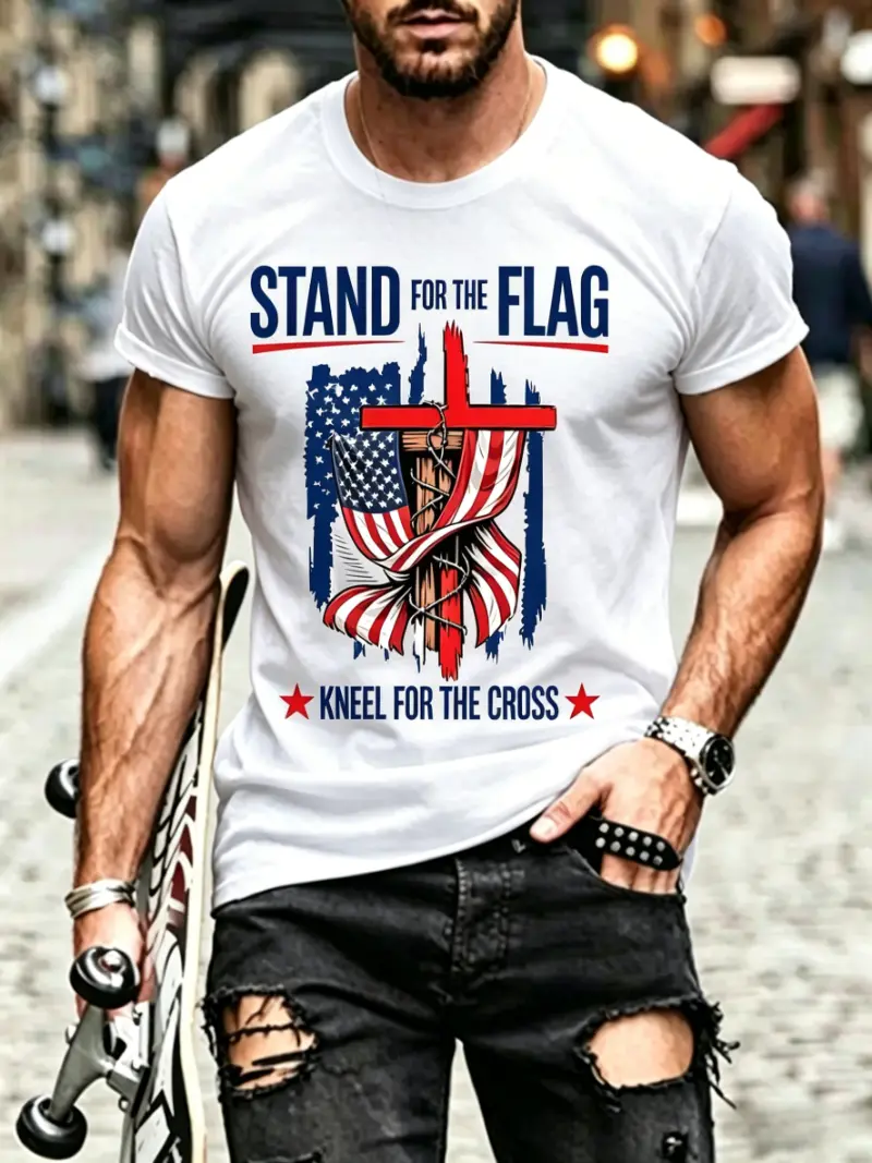 Men's Patriotic Faith Cross Flag Short Sleeve T-Shirt
