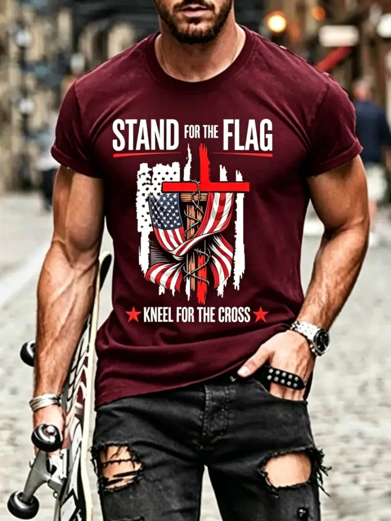 Men's Patriotic Faith Cross Flag Short Sleeve T-Shirt