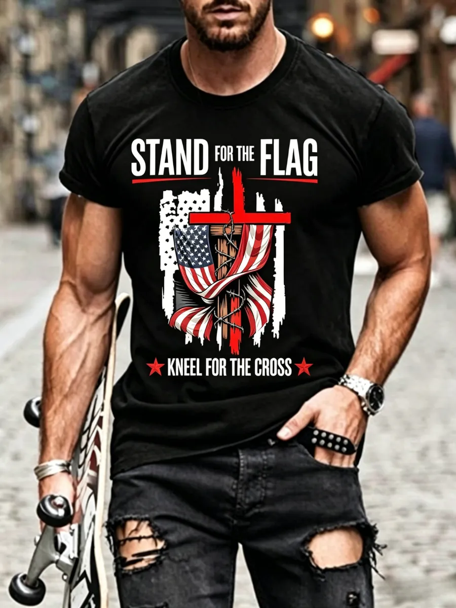 Men's Patriotic Faith Cross Flag Short Sleeve T-Shirt