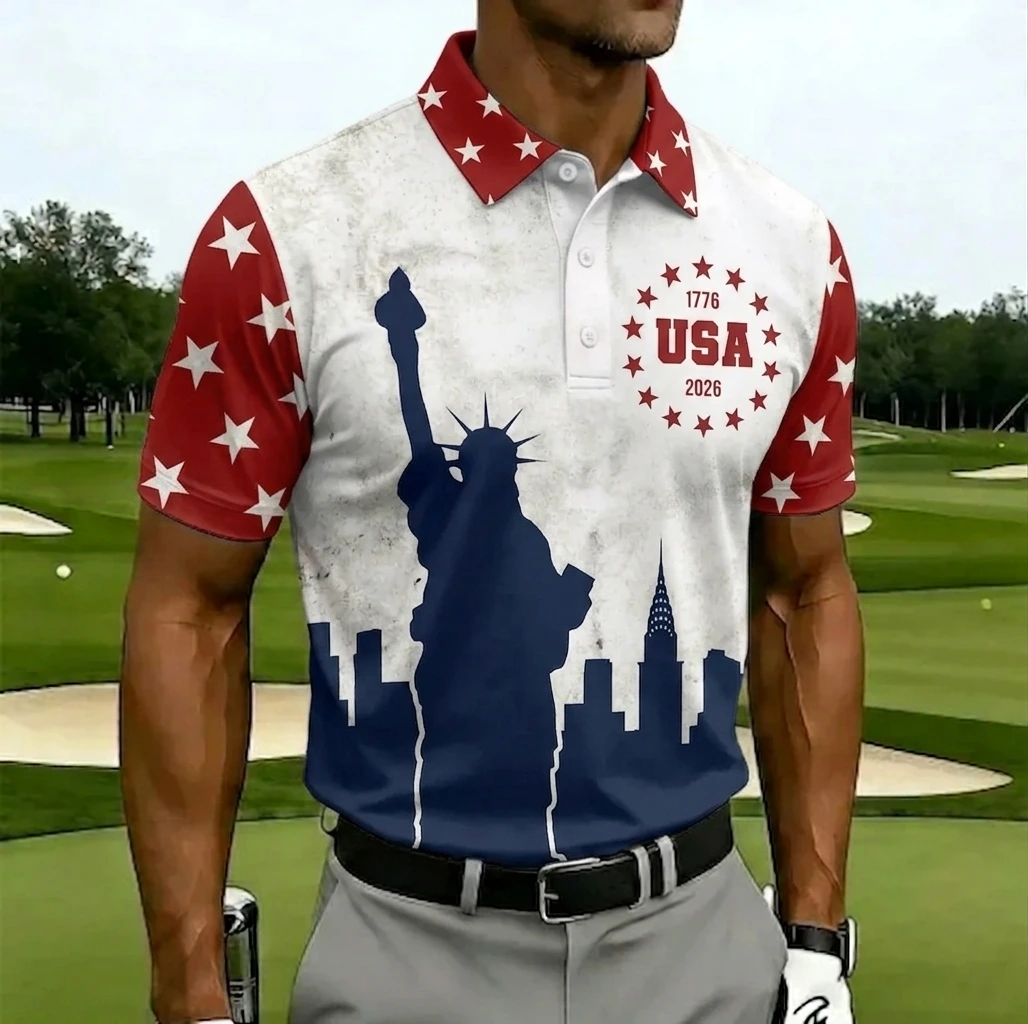 Men's Patriotic USA 250th Anniversary Statue of Liberty Golf Polo Shirt