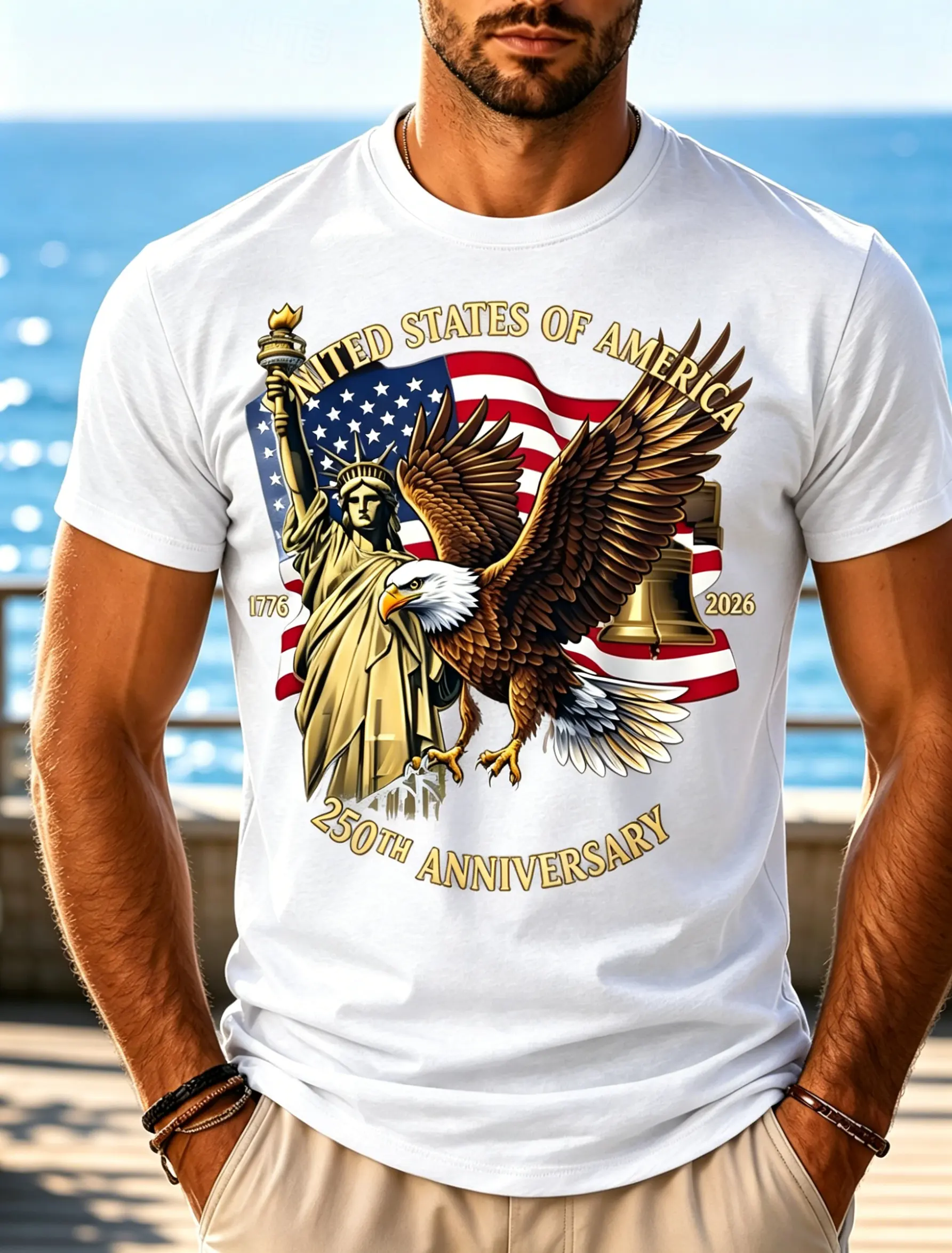 Men's Patriotic 250th Anniversary USA Eagle & Liberty Graphic Tee