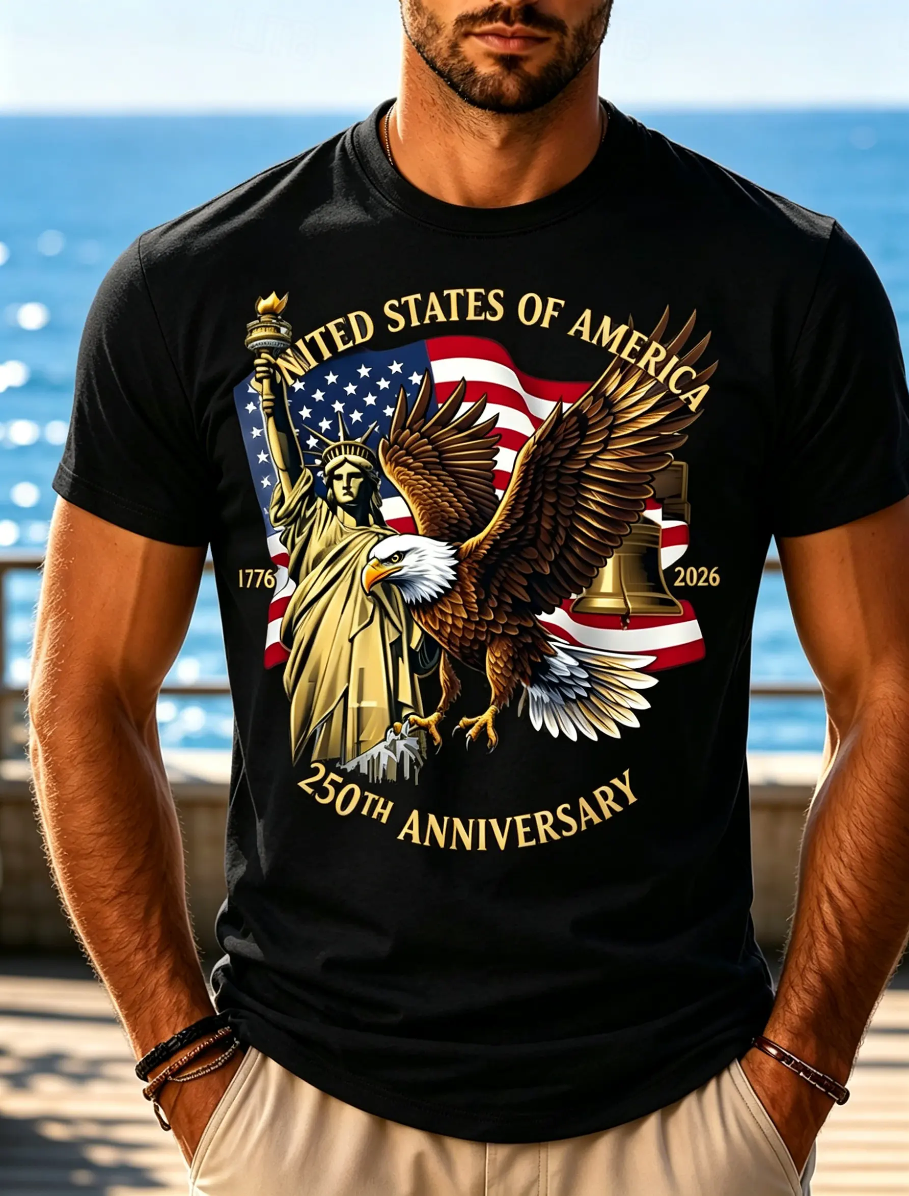 Men's Patriotic 250th Anniversary USA Eagle & Liberty Graphic Tee