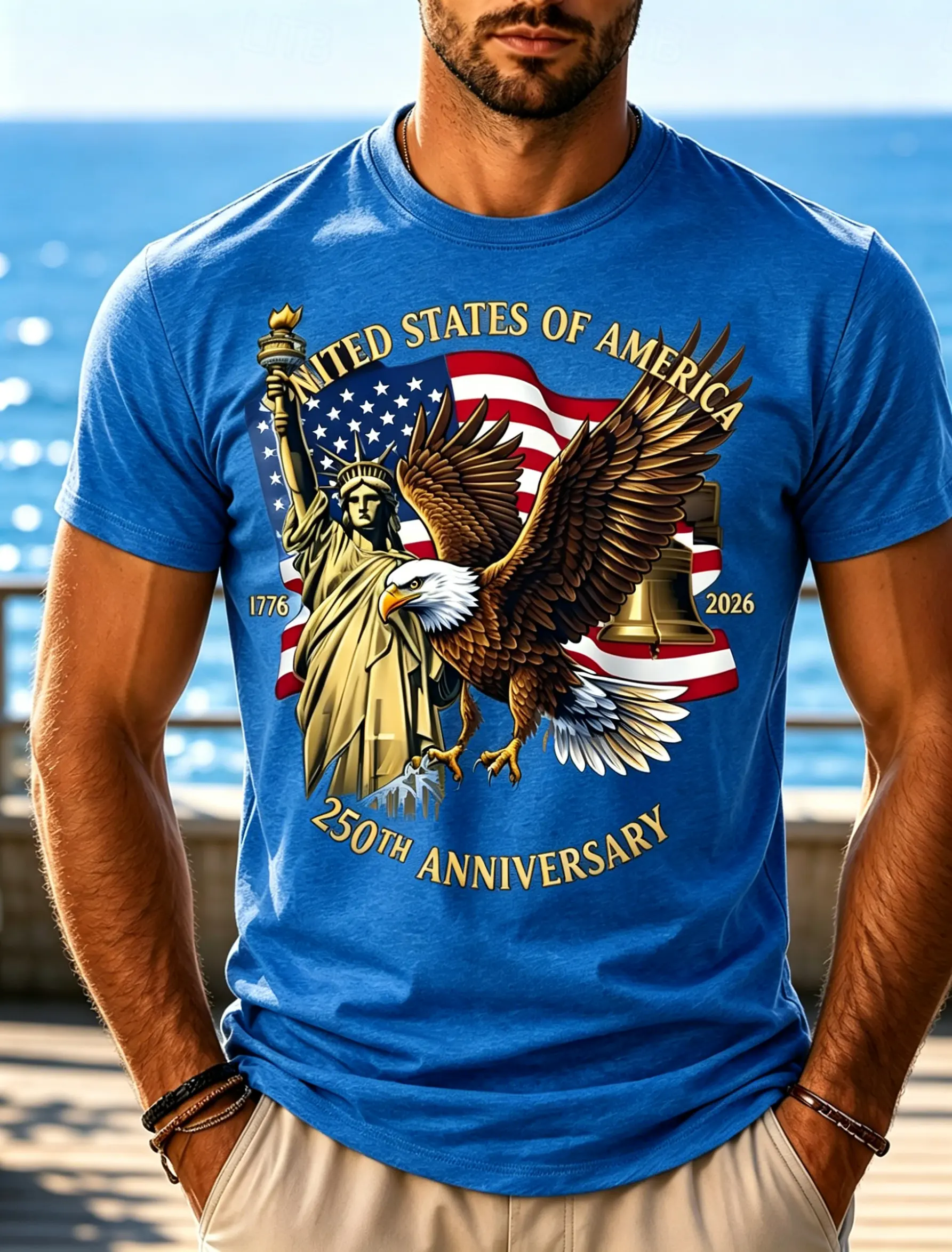 Men's Patriotic 250th Anniversary USA Eagle & Liberty Graphic Tee