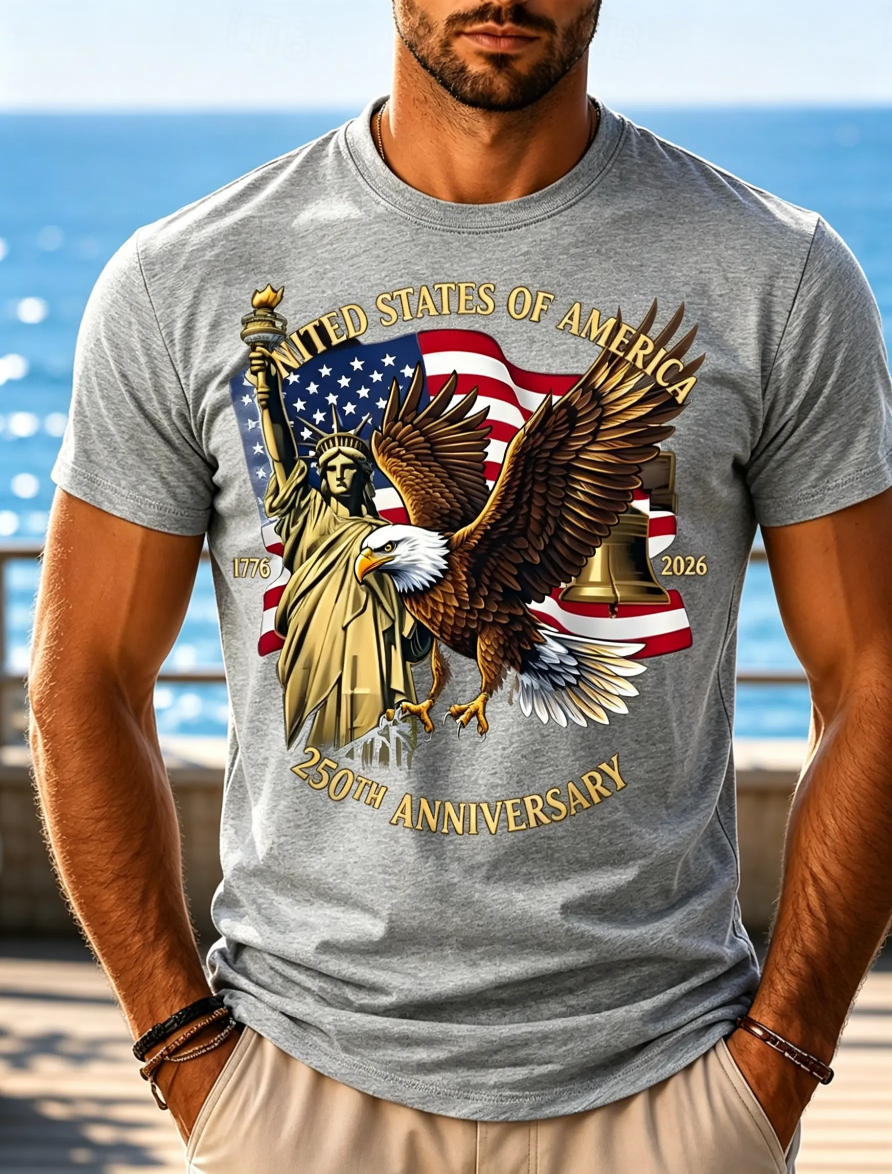 Men's Patriotic 250th Anniversary USA Eagle & Liberty Graphic Tee