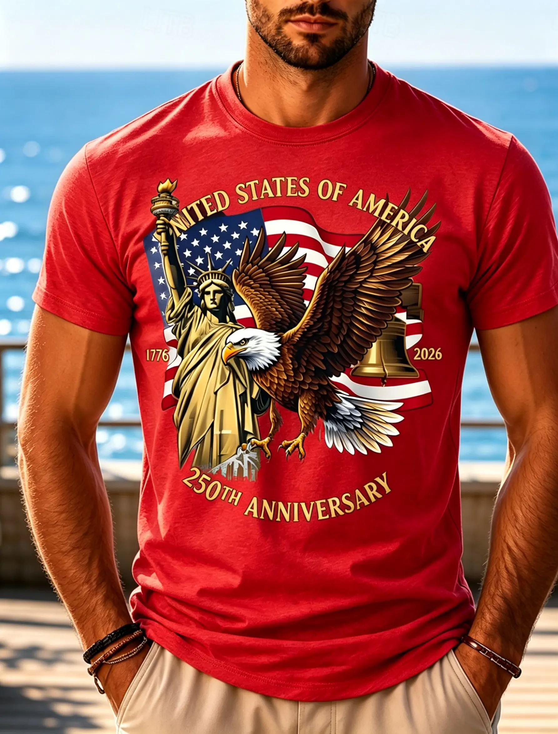 Men's Patriotic 250th Anniversary USA Eagle & Liberty Graphic Tee