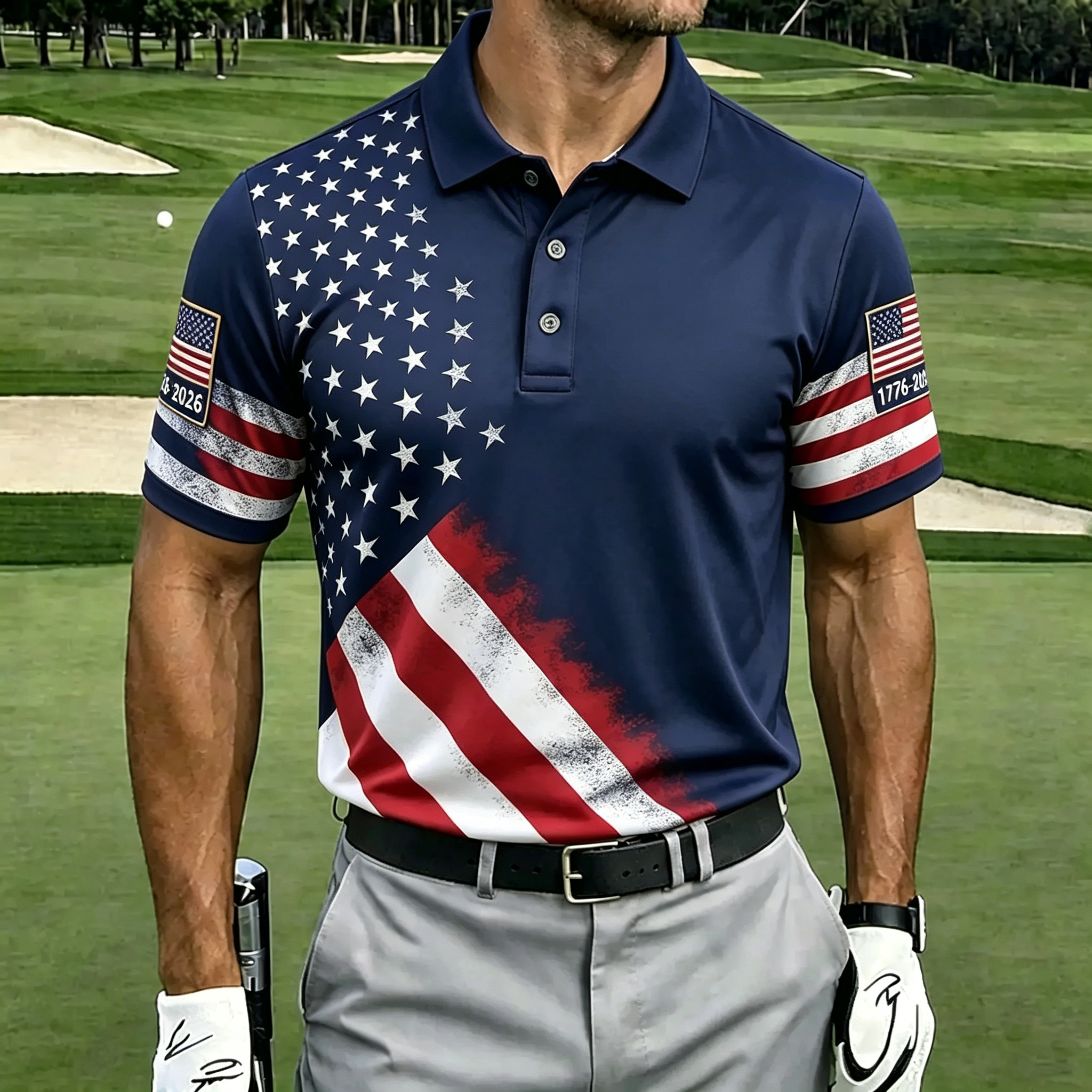 USA Patriotic Distressed American Flag Golf Polo Shirt | Tactical Eagle Patriotic Polo