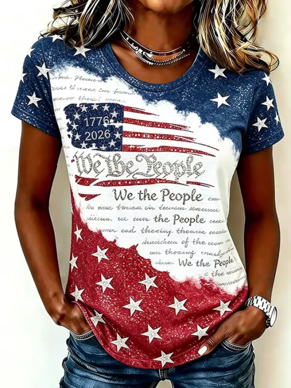 Women's Boho & Patriotic Commemorative Short Sleeve Tops Collection Brief Description