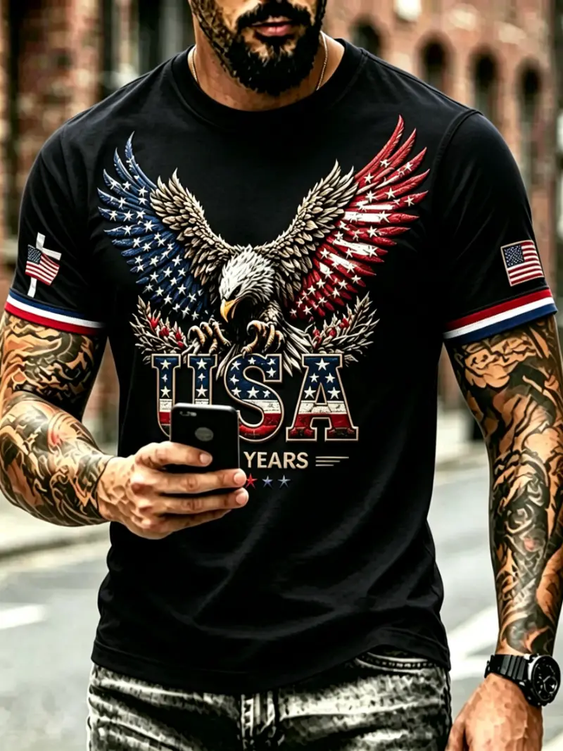 Men's Patriotic Eagle Flag Short Sleeve T-Shirt