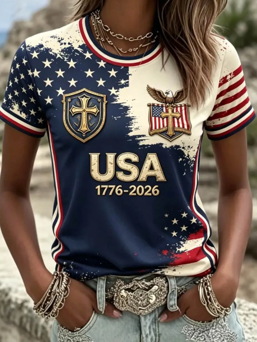 Women's Boho & Patriotic Commemorative Short Sleeve Tops Collection Brief Description
