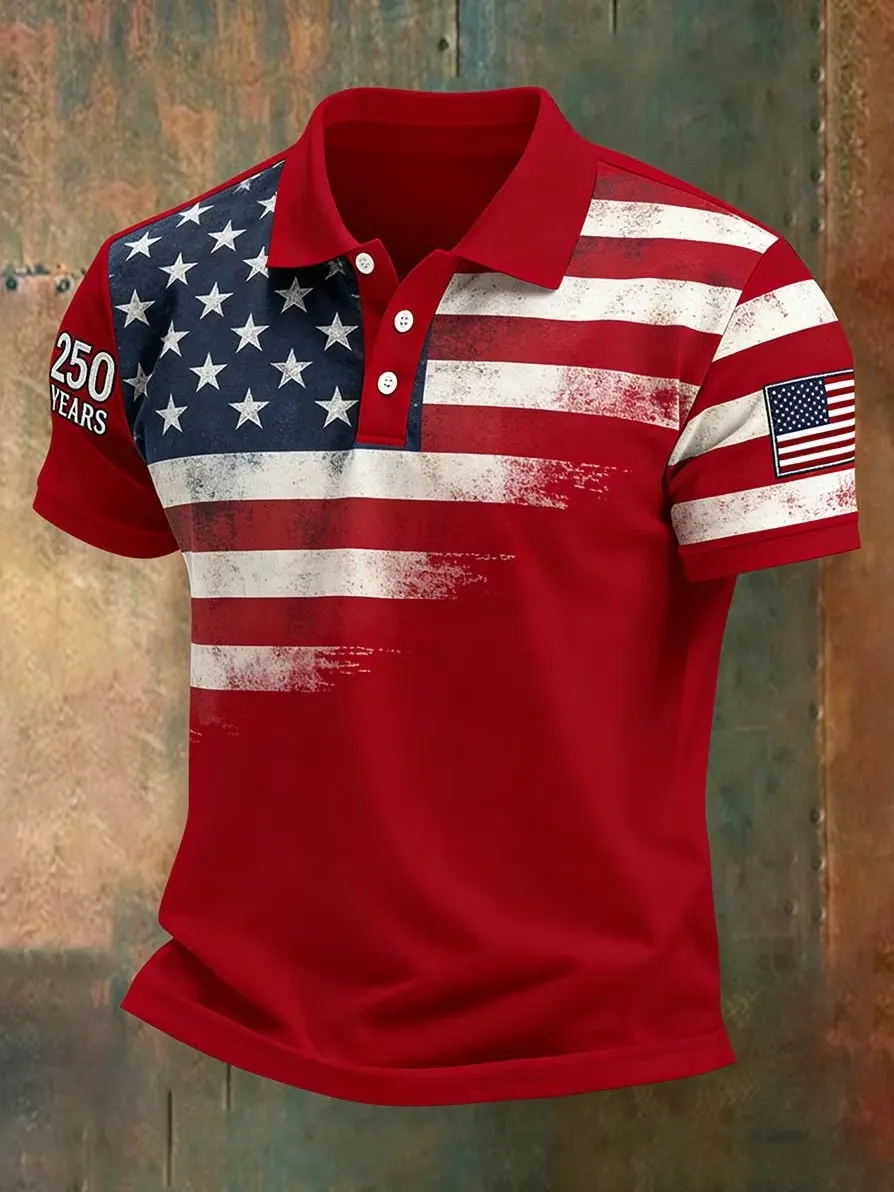 Men's "250 Years" Vintage American Flag Polo Shirt