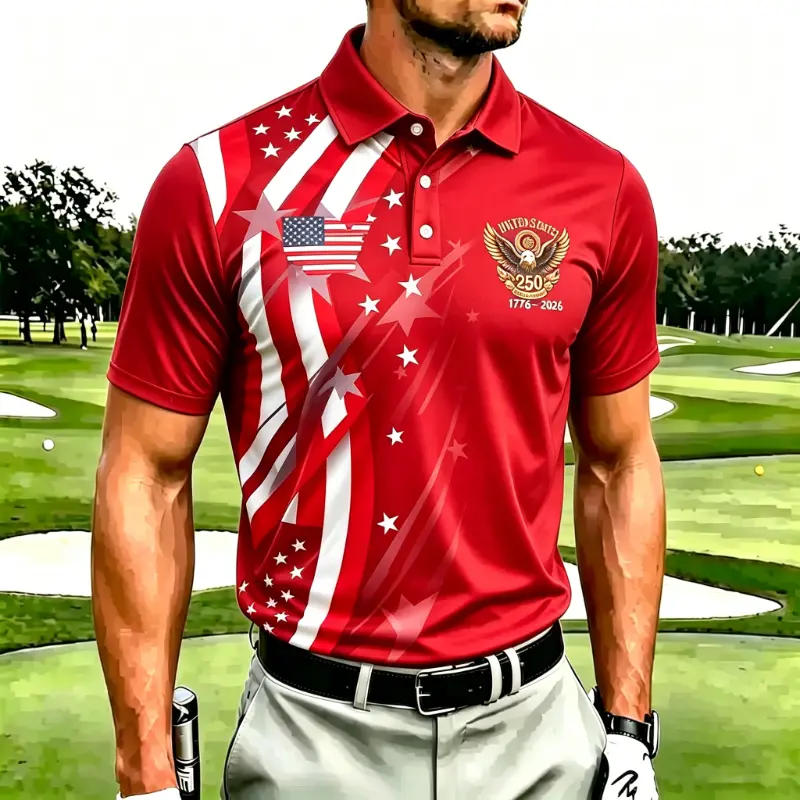 Men's American Flag Star 250th Anniversary Golf Polo Shirt