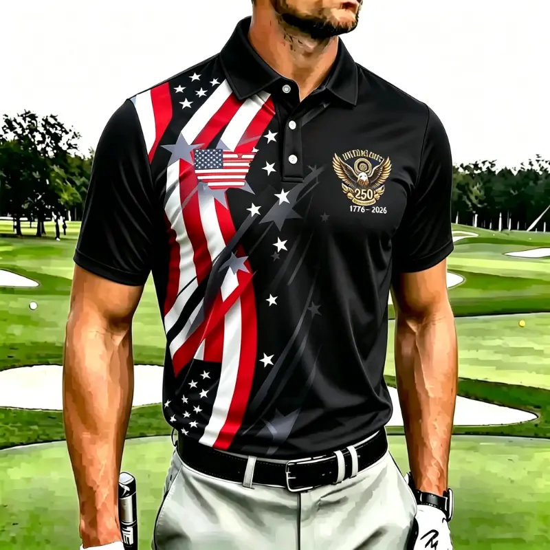 Men's American Flag Star 250th Anniversary Golf Polo Shirt