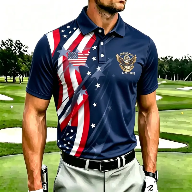 Men's American Flag Star 250th Anniversary Golf Polo Shirt