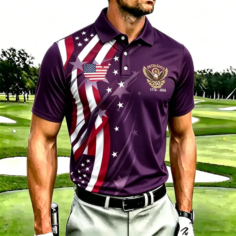 Men's American Flag Star 250th Anniversary Golf Polo Shirt