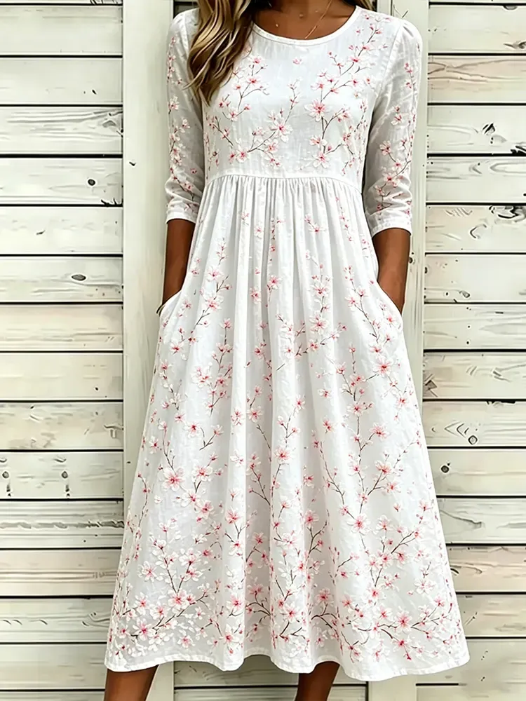 🌸 Cherry Blossom Embroidered Midi Dress