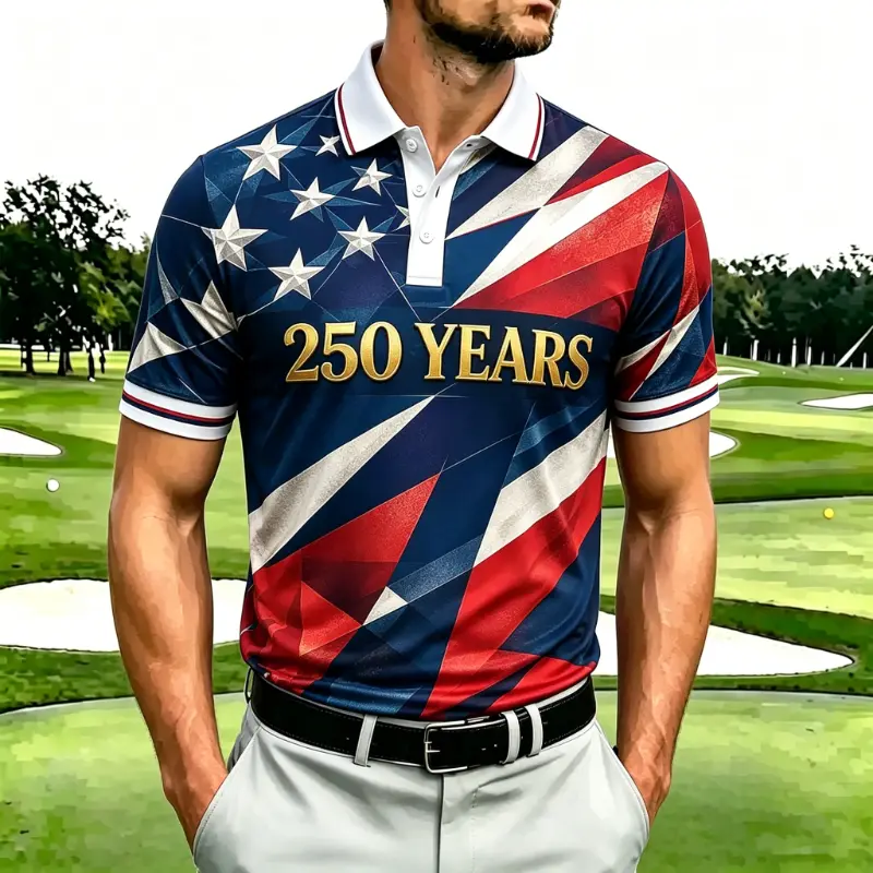Men's 250th Anniversary Geometric Star Flag Golf Polo Shirt