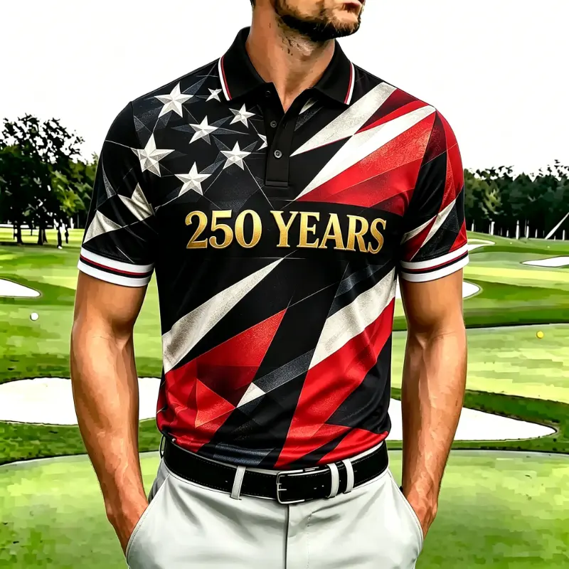 Men's 250th Anniversary Geometric Star Flag Golf Polo Shirt