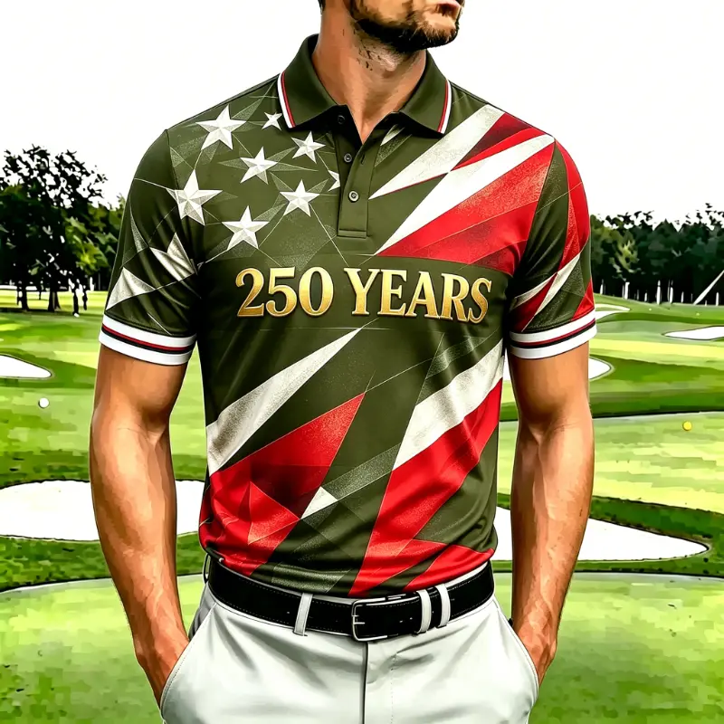 Men's 250th Anniversary Geometric Star Flag Golf Polo Shirt