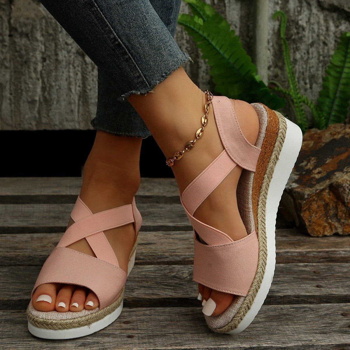 Libiyi Summer Flat Wedge Heel Fish Mouth Casual Women-s Sandals