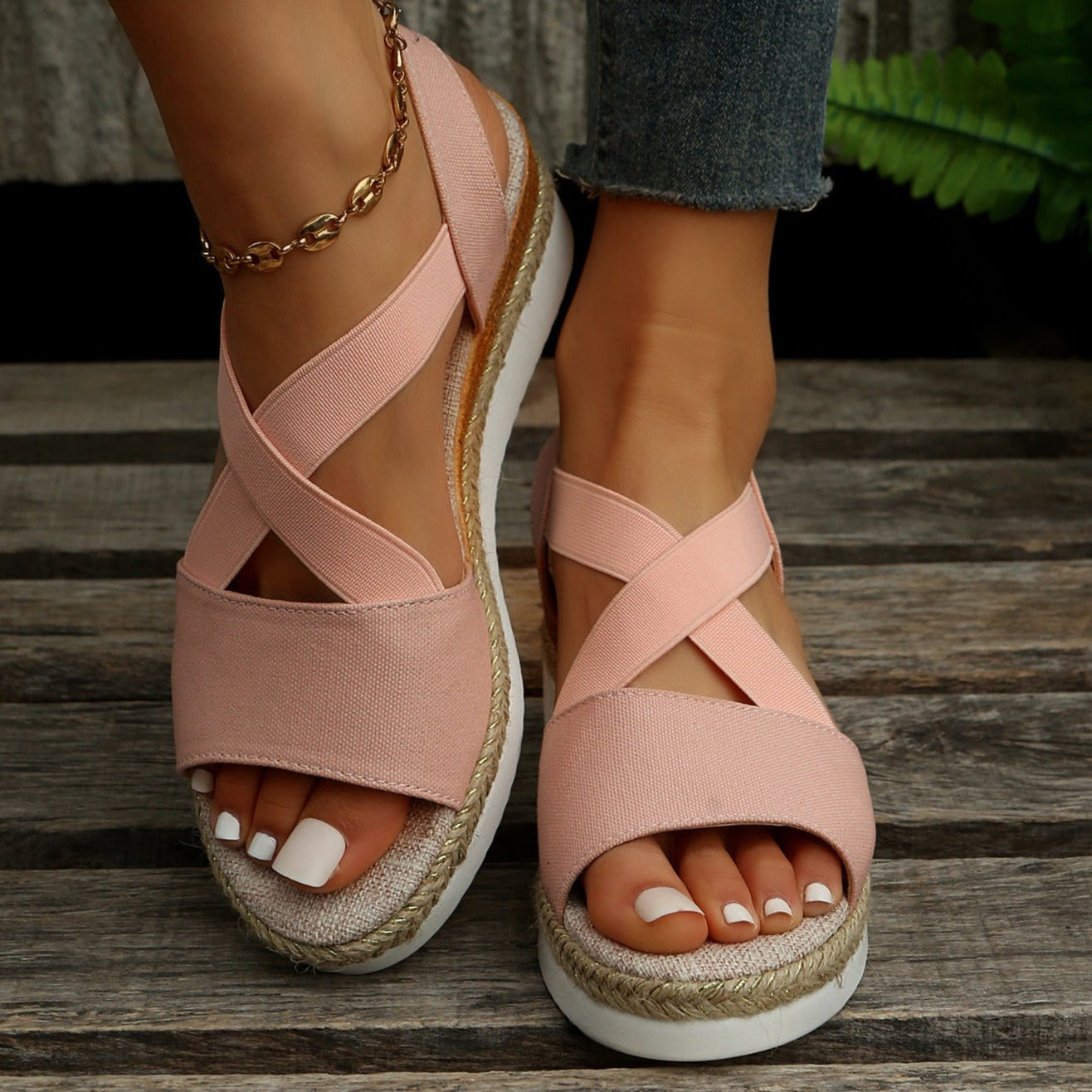 Libiyi Summer Flat Wedge Heel Fish Mouth Casual Women-s Sandals