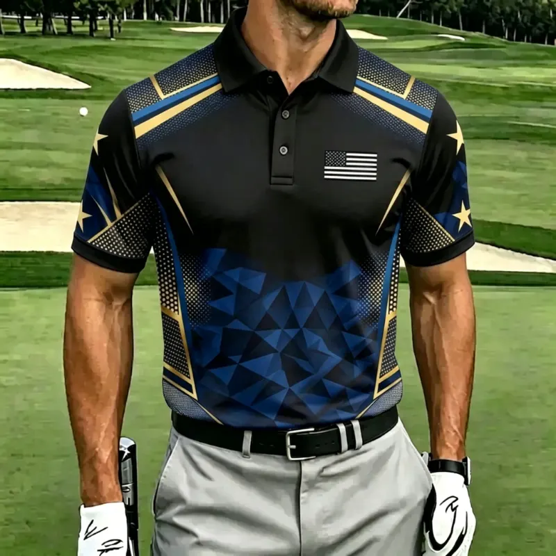 Men's Geometric Patriotic Performance Golf Polo Shirt