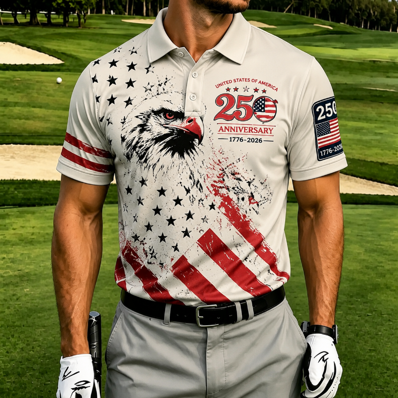 Men's 250th USA Anniversary Eagle Flag Quick Dry Golf Polo