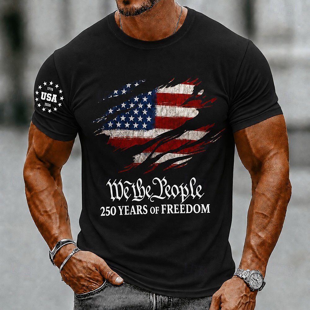 Men's Faith Family Freedom 250th USA Anniversary Patriotic Flag Eagle Short Sleeve T-Shirt