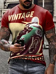 Men's Hotrod Classic Car Raglan Short Sleeve Henley T-Shirt
