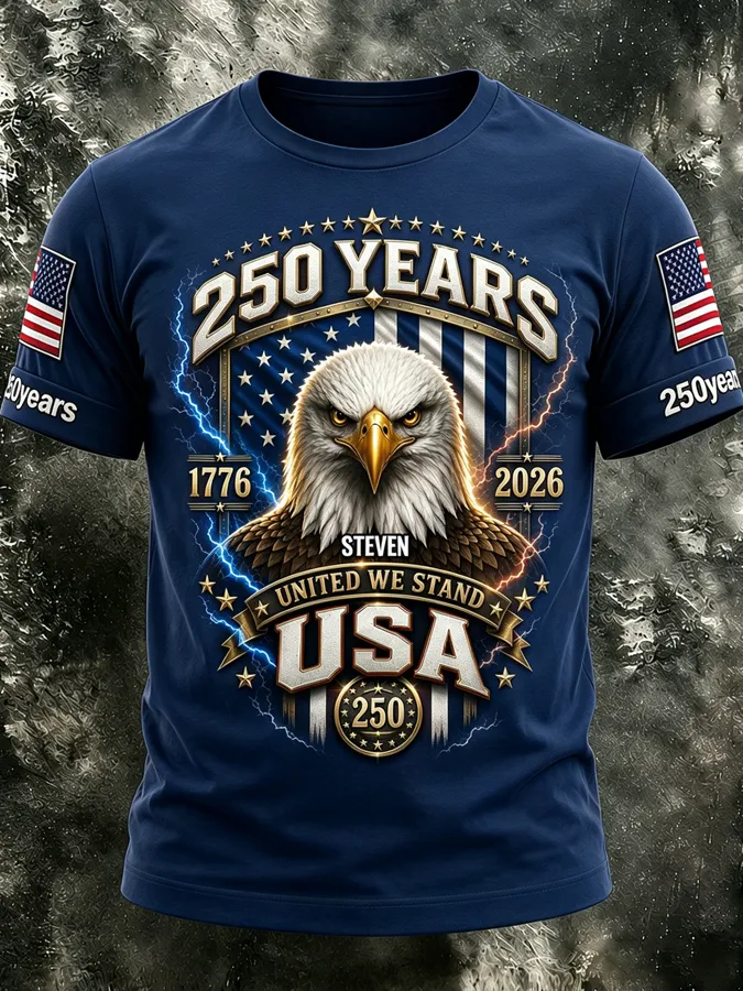 Custom Name 250 Years USA Eagle Patriotic Short Sleeve T-Shirt