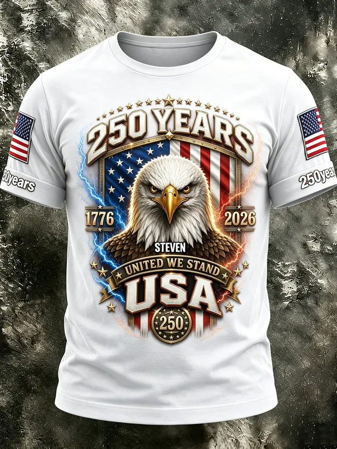 Custom Name 250 Years USA Eagle Patriotic Short Sleeve T-Shirt
