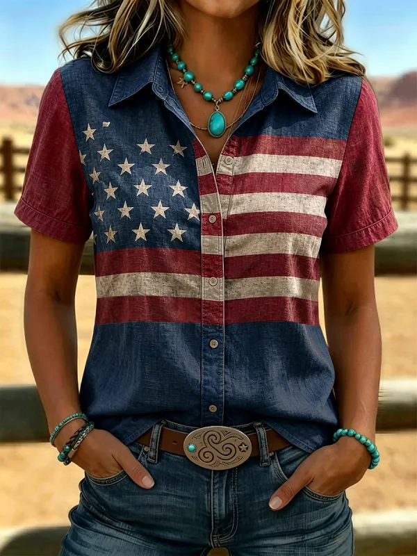 Women's American Flag Patriotic Button Down Shirt Assortment