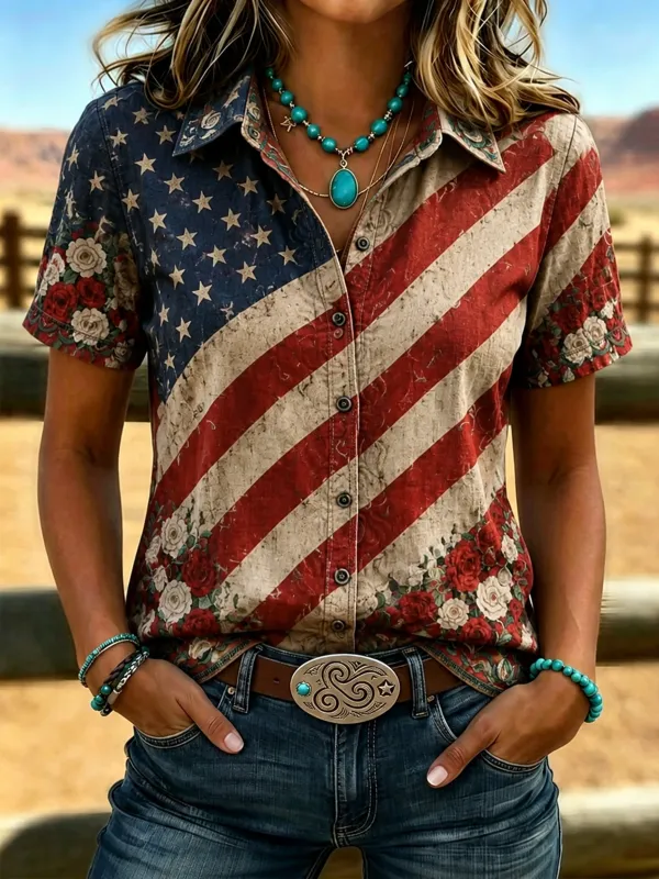 Women's American Flag Patriotic Button Down Shirt Assortment