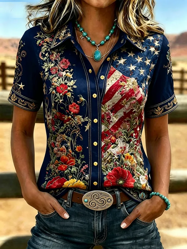 Women's American Flag Patriotic Button Down Shirt Assortment