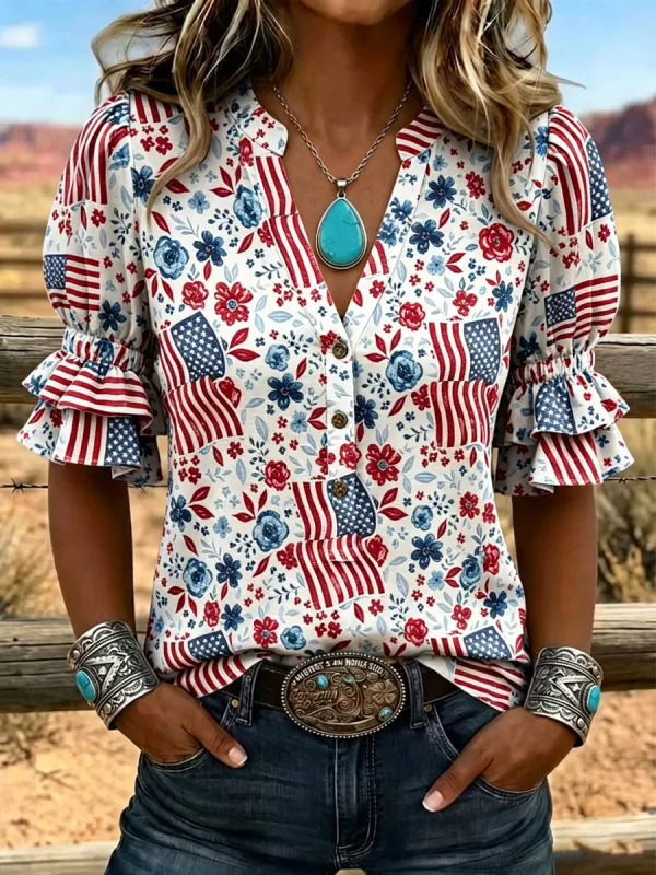 Women's American Flag Patriotic Button Down Shirt Assortment