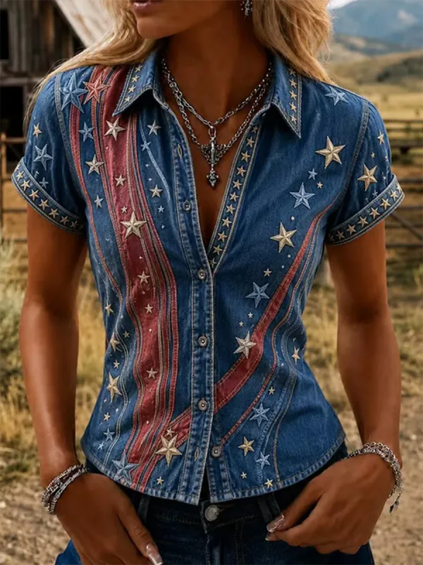 Women's American Flag Patriotic Button Down Shirt Assortment