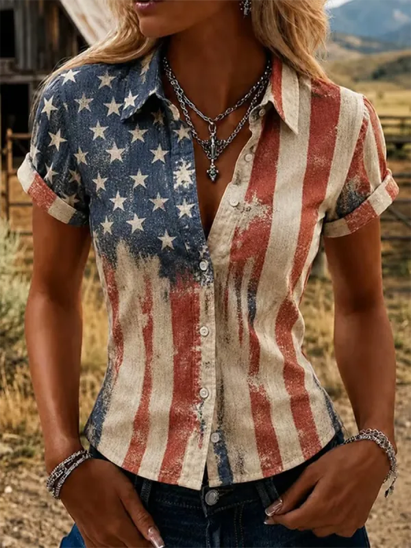 Women's American Flag Patriotic Button Down Shirt Assortment