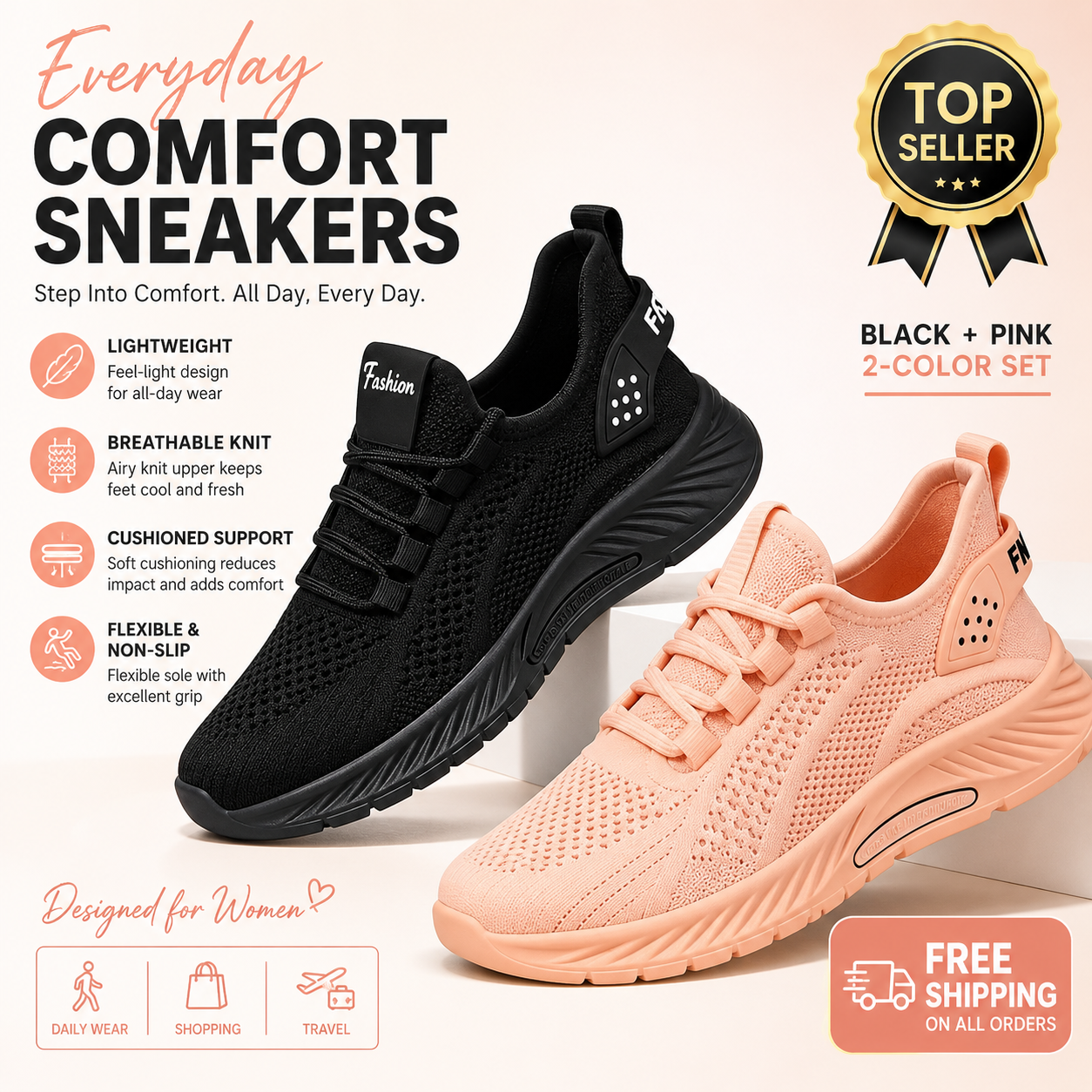 Women’s Orthopedic Support Sneakers – Walk Comfortably All Day