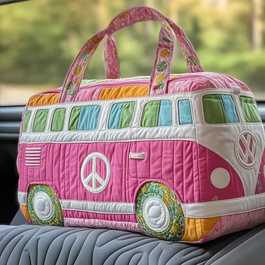 Retro Peace Sign Hippie Bus Quilted Duffle Bag GFTOTP16161