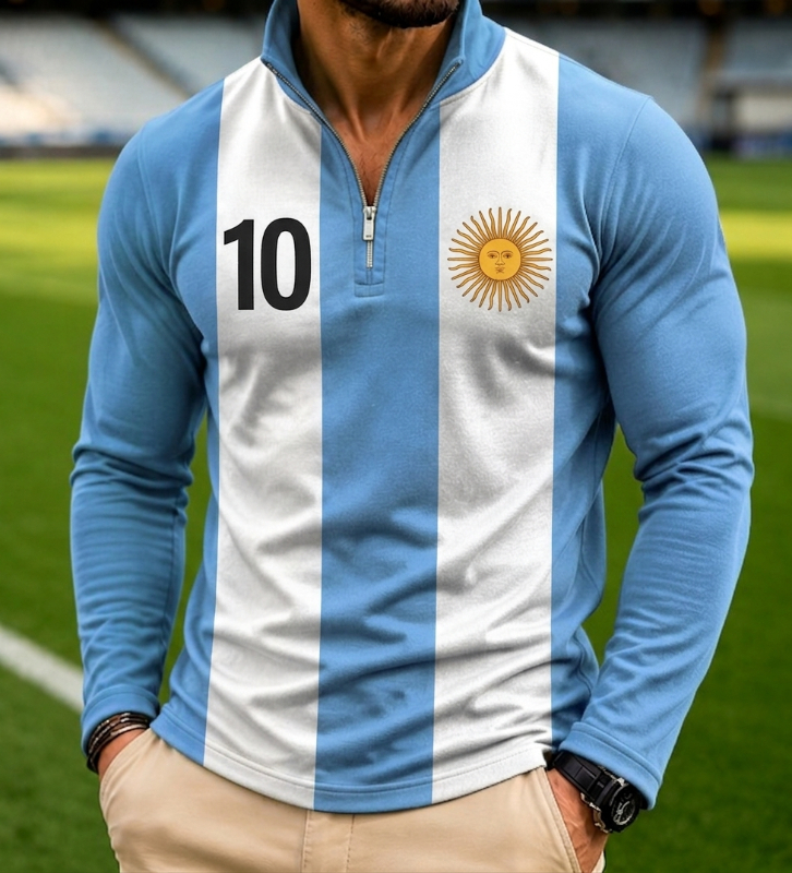 Men's World Cup National Flag No.10 Half Zip Long Sleeve Henley Shirt