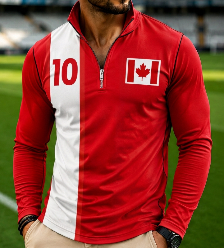 Men's World Cup National Flag No.10 Half Zip Long Sleeve Henley Shirt
