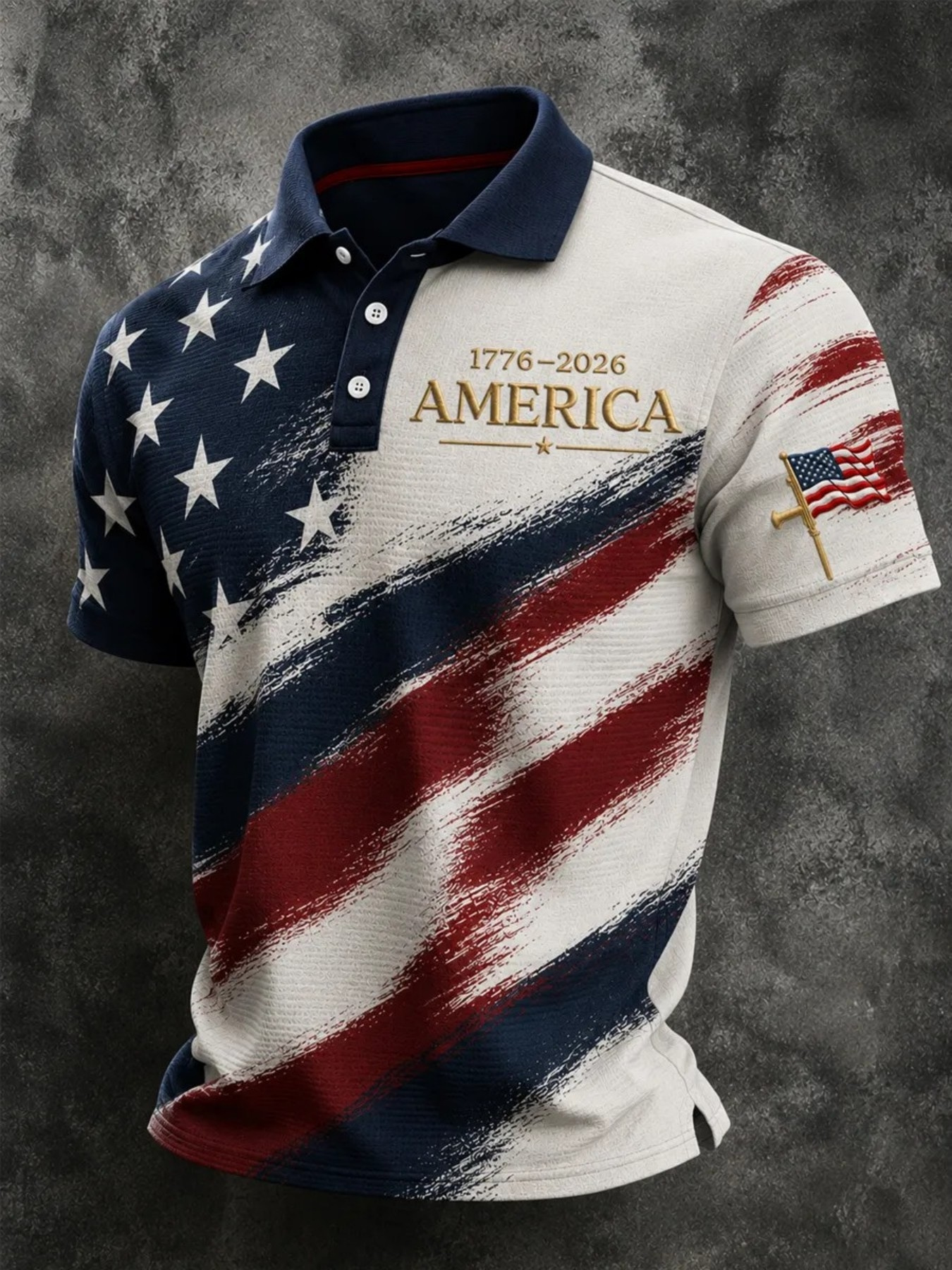 Men's Vintage Brushstroke American Flag Faith Patriotic Short Sleeve Polo Shirt