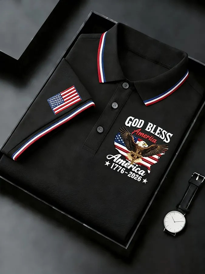  Men's USA 250th Anniversary Golf Polo Shirt | Patriotic Eagle Embroidered Performance Polo