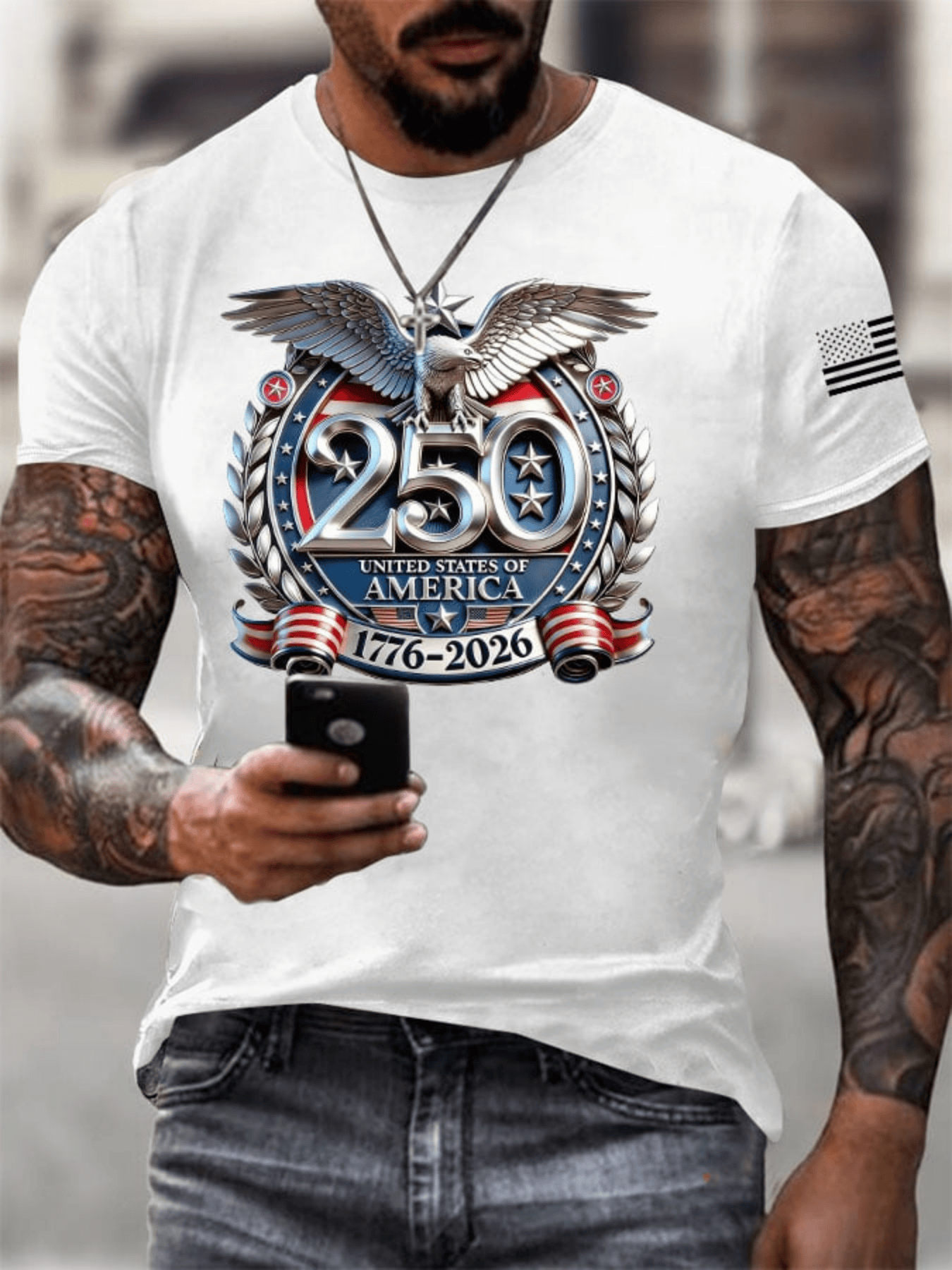 Men's 250th USA Anniversary Eagle Patriotic Short Sleeve T-Shirt