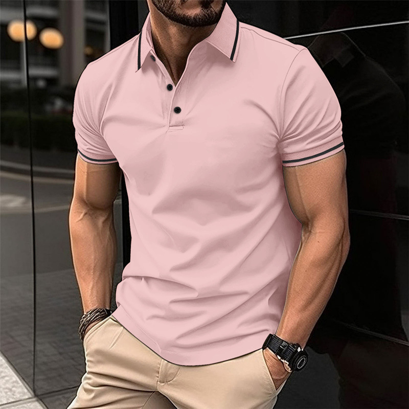 Men's Contrast Trim Solid Color Short Sleeve Polo Shirt