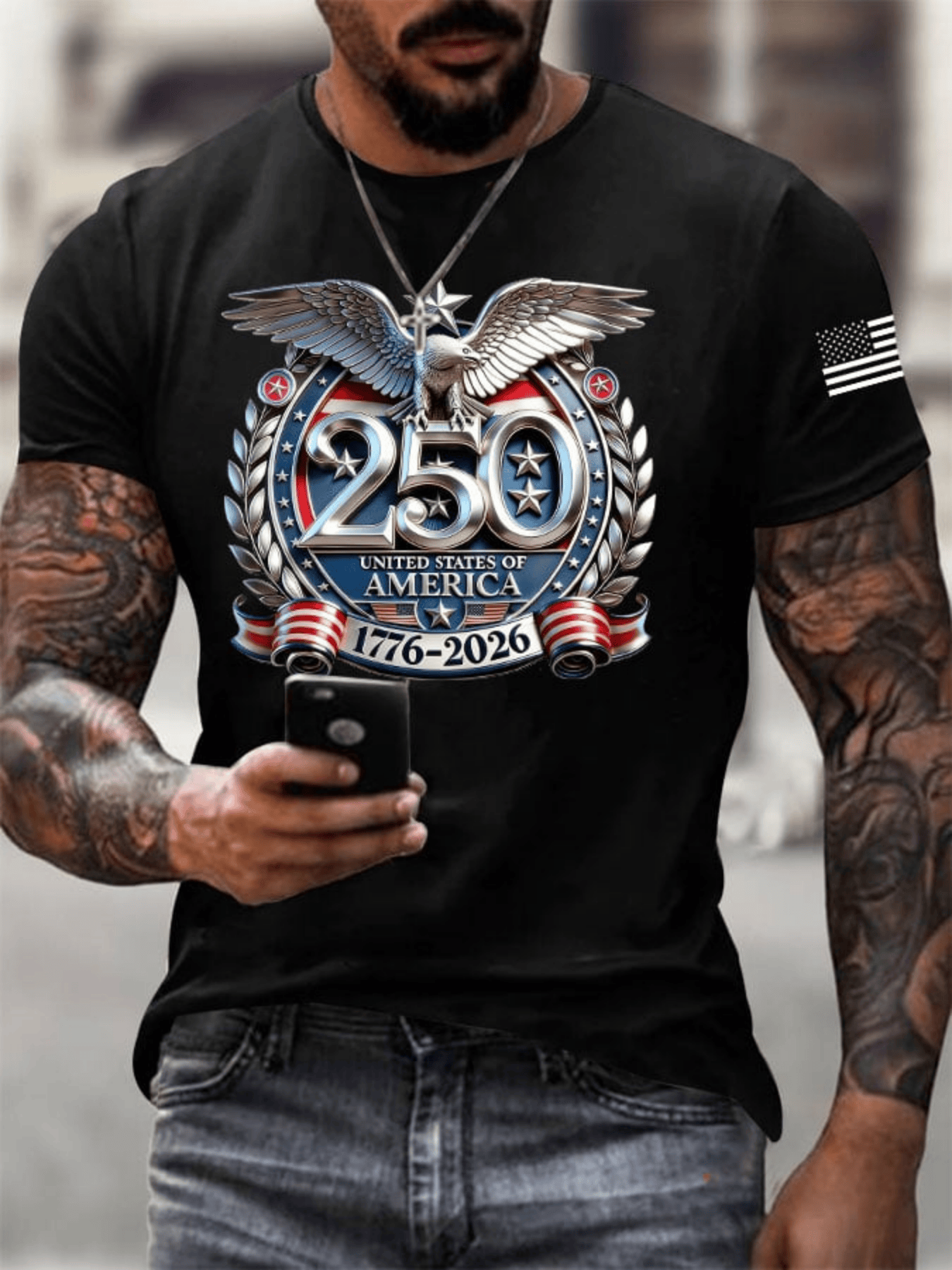 Men's 250th USA Anniversary Eagle Patriotic Short Sleeve T-Shirt