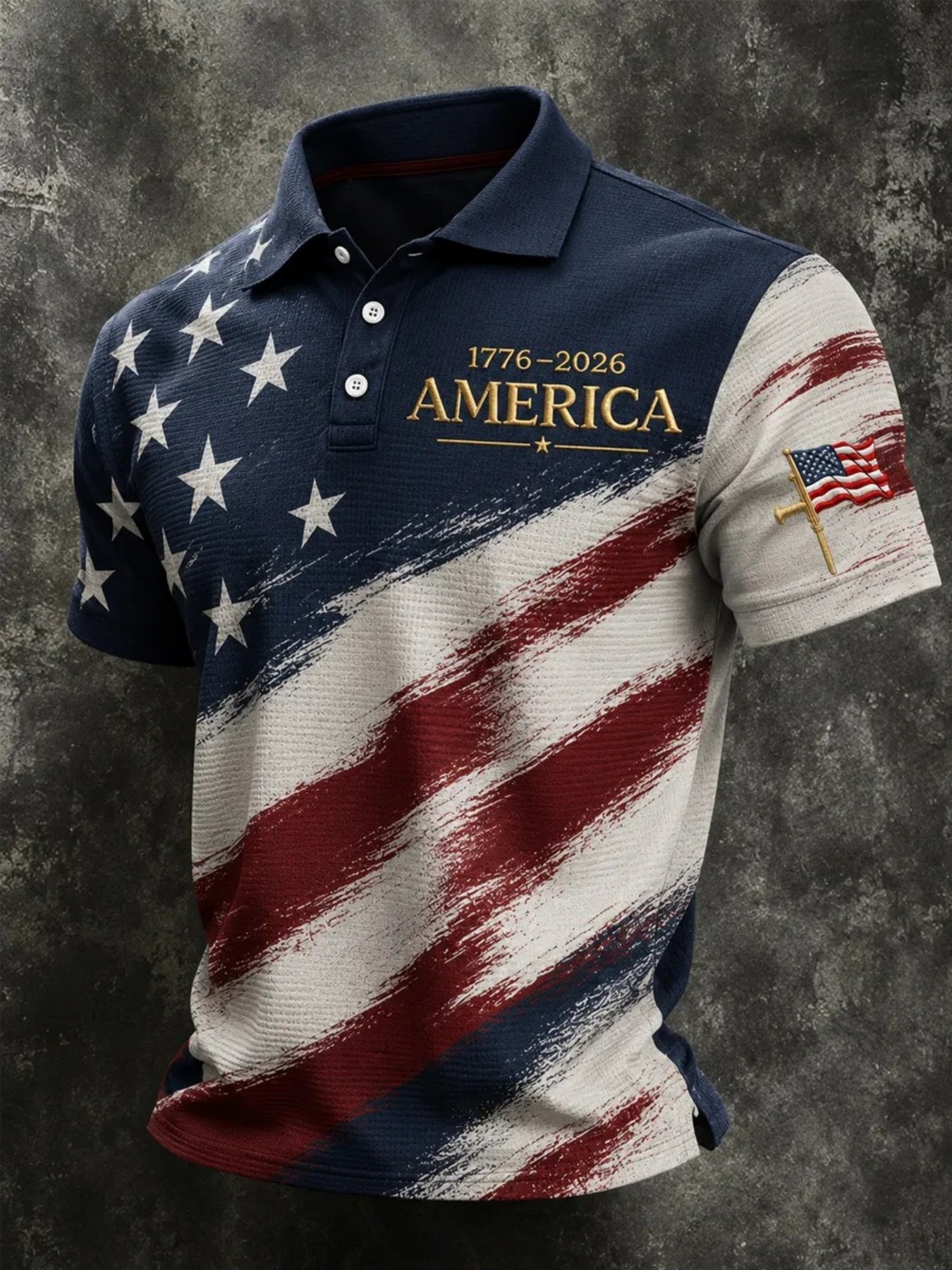 Men's Vintage Brushstroke American Flag Faith Patriotic Short Sleeve Polo Shirt