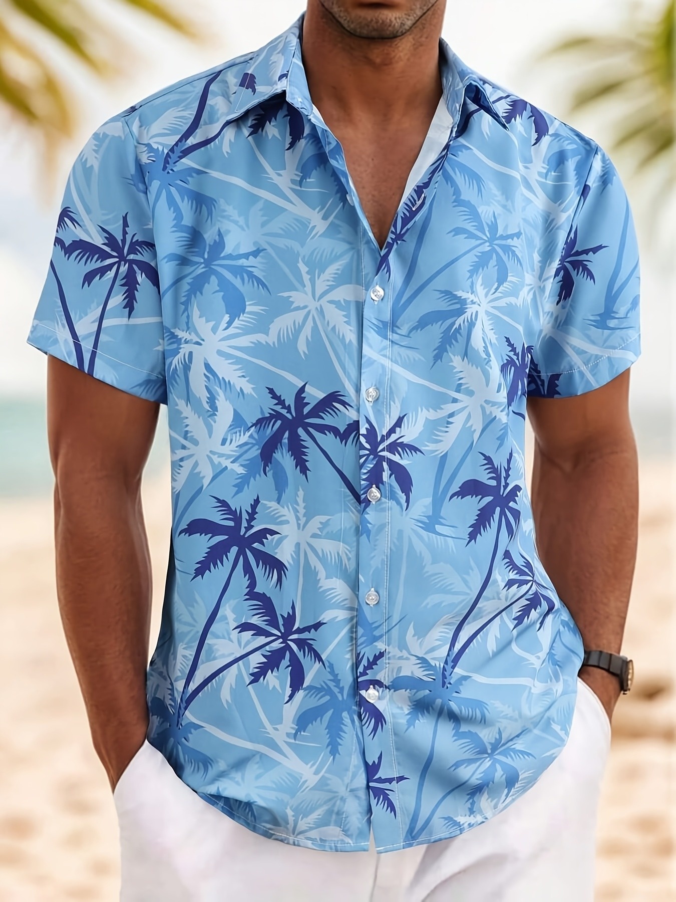Men's Coconut Palm Print Short Sleeve Button Down Resort Shirt