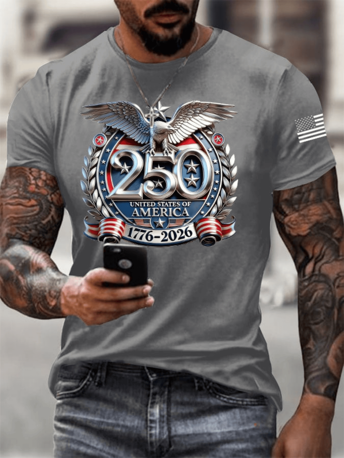 Men's 250th USA Anniversary Eagle Patriotic Short Sleeve T-Shirt